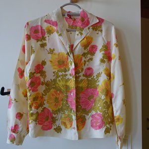 Vintage 70's Pink & Yellow Floral Blouse Diane Young Women's  XS XSmall 0